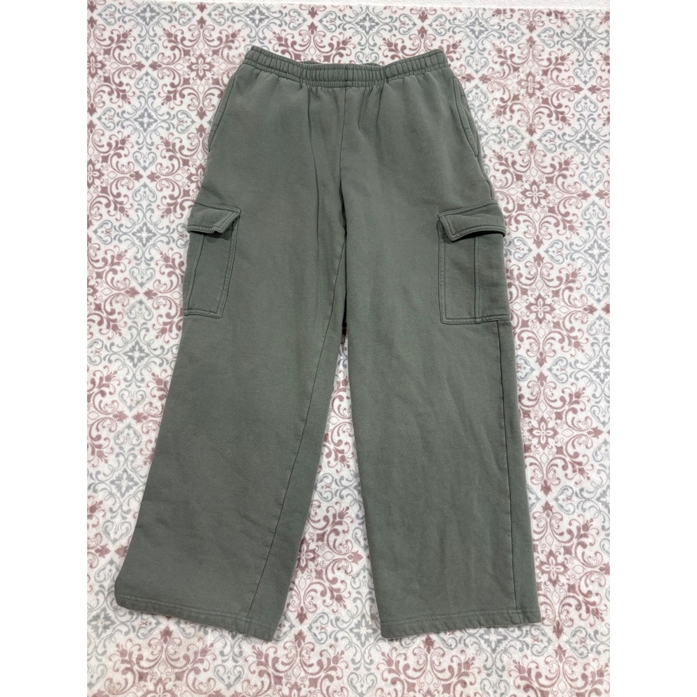 Forever 21 Olive Green Cargo Sweatpants Wide Leg Fleece Joggers Small